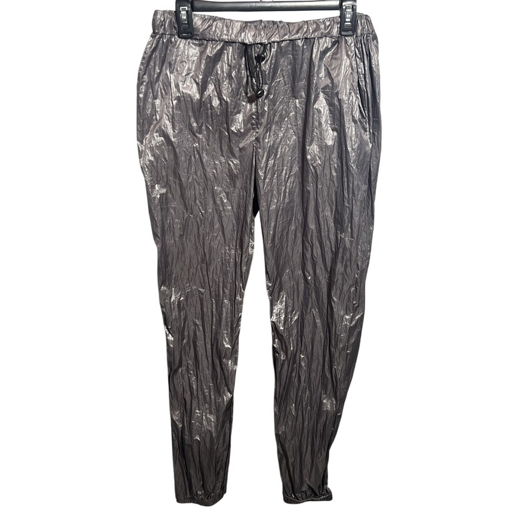 Full Circle Trends Women's Metallic Gray Crinkle Activewear Joggers Pants Size L